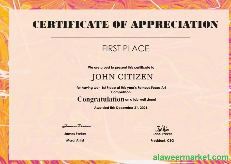 USA Art Certificate template in Word and PDF format